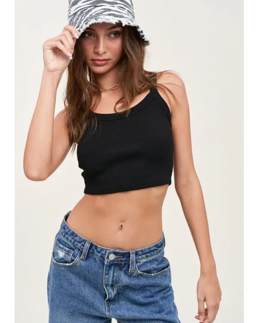 Ribbed Crop Sleeveless Basic Tank Top