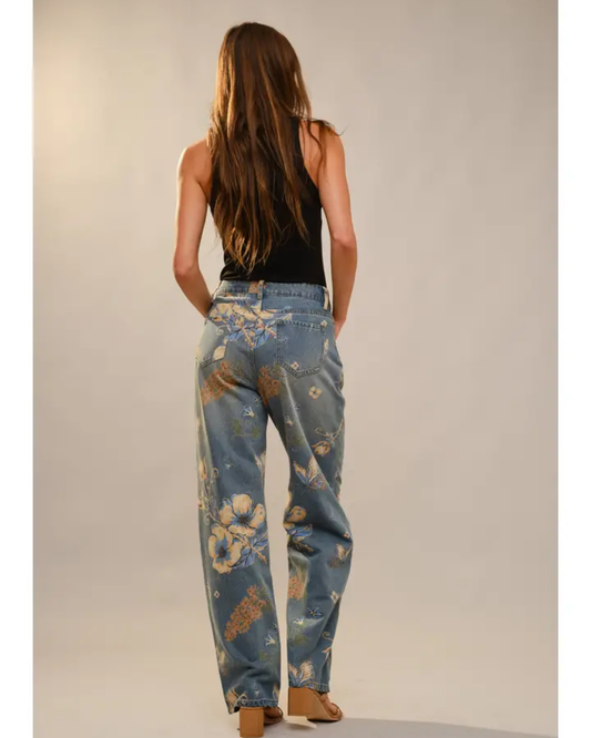 Floral Print Wide Leg Jeans