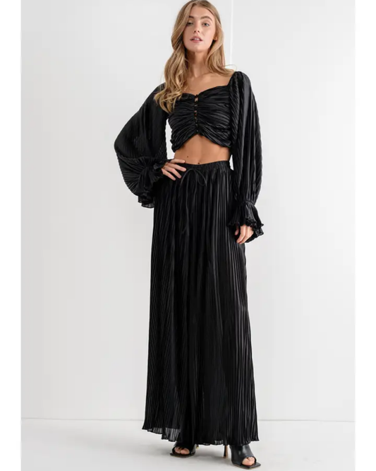 Button Up Blouse with Palazzo Pant Set