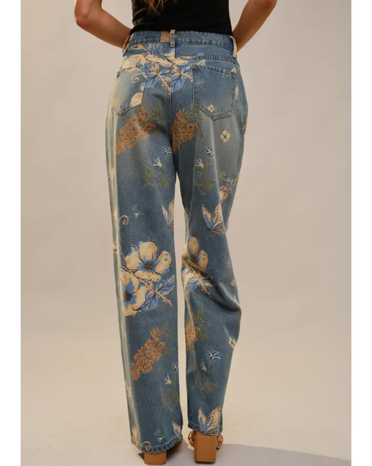 Floral Print Wide Leg Jeans