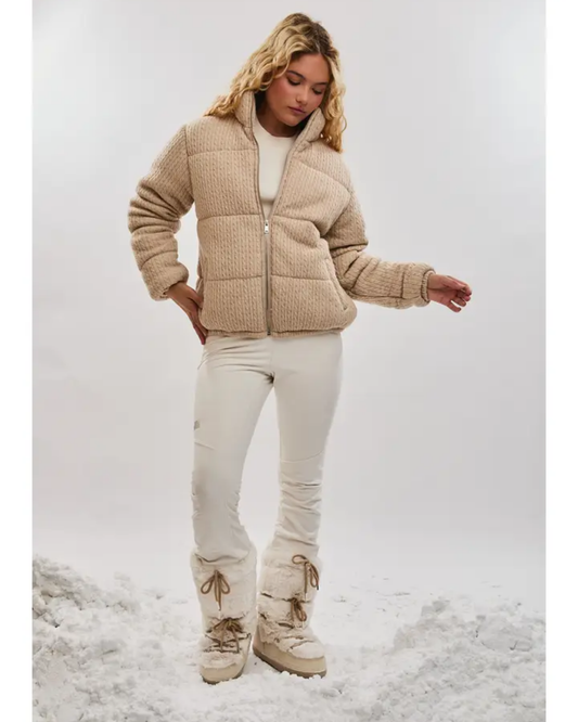 Zip Front Puffer Jacket with Drawstring Adjuster