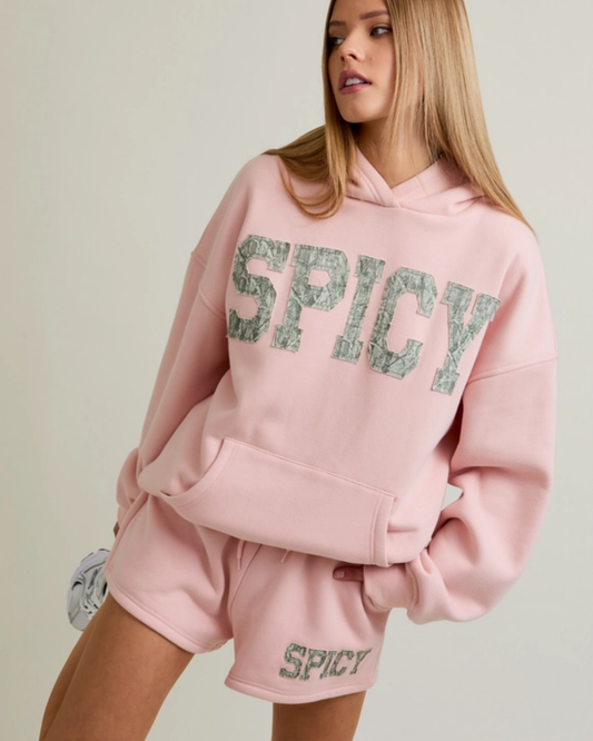 "Spicy" Camo Contrast Oversized Hoodie with Sweatpants