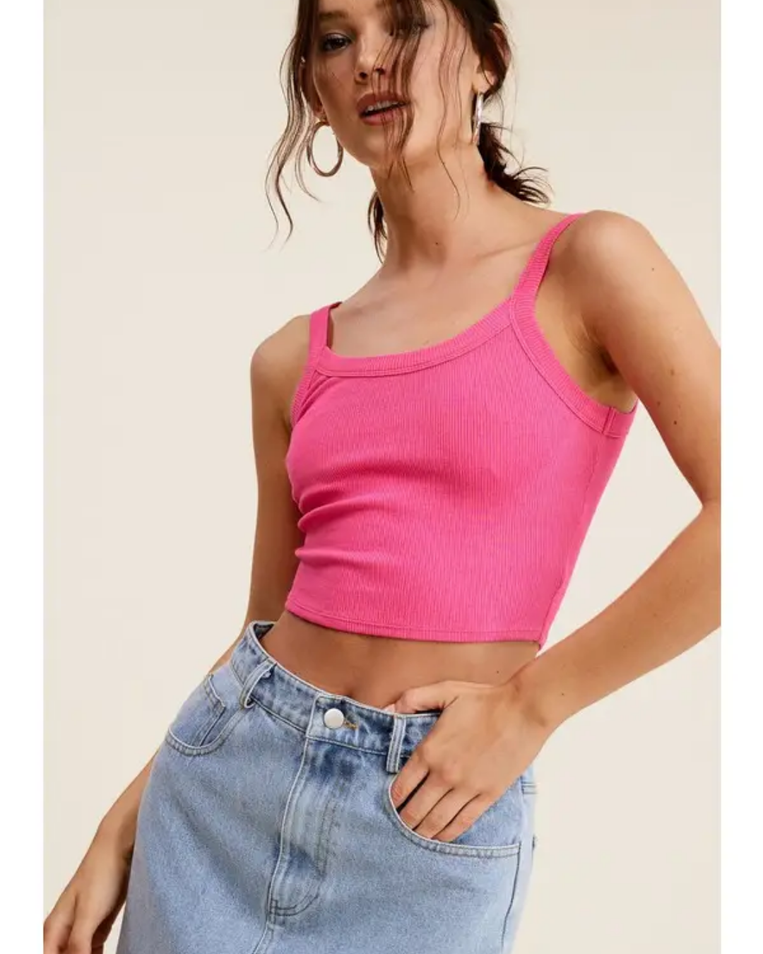 Ribbed Crop Sleeveless Basic Tank Top