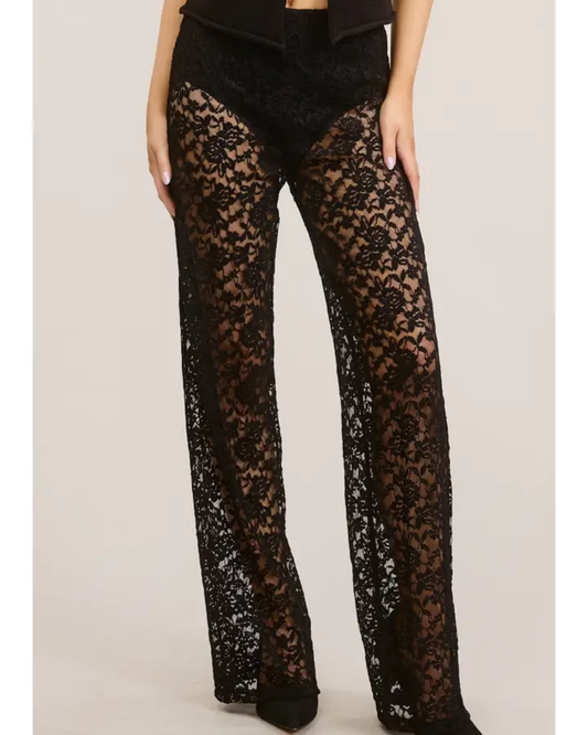 High Waist Sheer Lace Pants with Underwear Lining