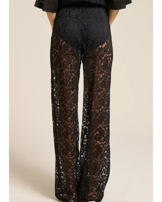 High Waist Sheer Lace Pants with Underwear Lining