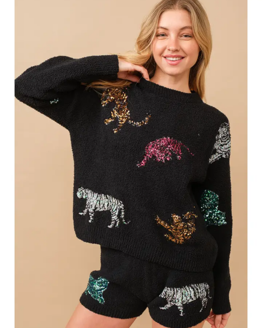 Cozy Multi Tiger Sequin Op with Matching Shorts