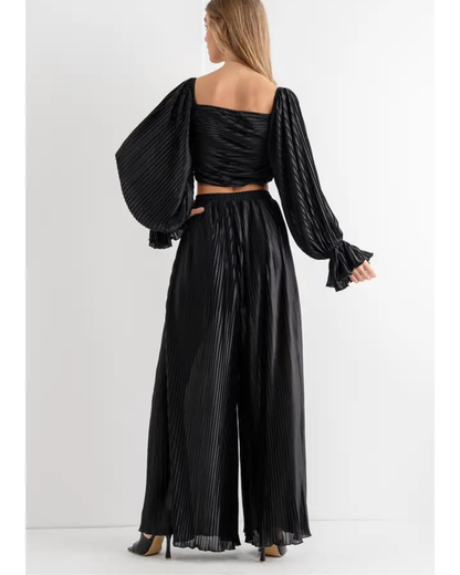 Button Up Blouse with Palazzo Pant Set