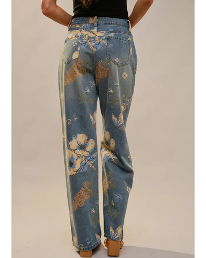 Floral Print Wide Leg Jeans